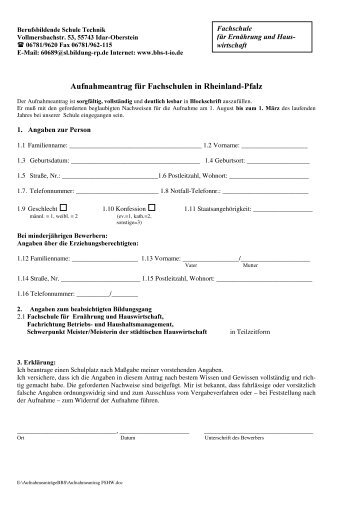 Aufnahmeantrag für Fachschulen in Rheinland Pfalz - der BBS ...