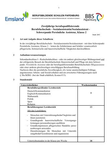 Zweijährige berufsqualifizierende Berufsfachschule ...