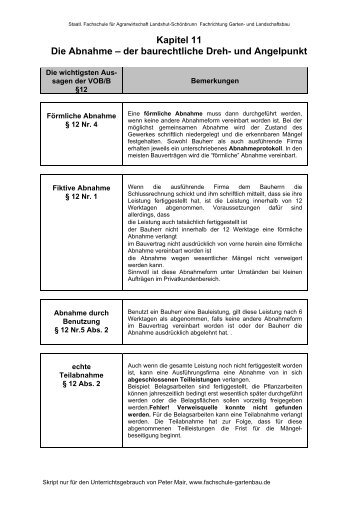 der baurechtliche Dreh - Fachschule für Gartenbau