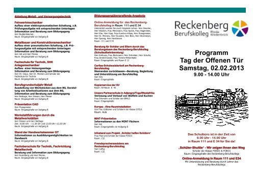 Programm Tag der Offenen Tür Samstag, 02.02.2013 9.00 - 14.00 Uhr