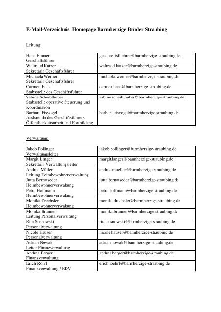 E-Mail Verzeichnis Februar 2013 - Barmherzigen Brüder Straubing