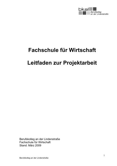 Fachschule Fur Wirtschaft Leitfaden Zur Projektarbeit