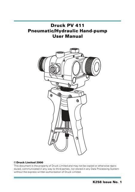 Druck PV 411 Pneumatic/Hydraulic Hand-pump User Manual