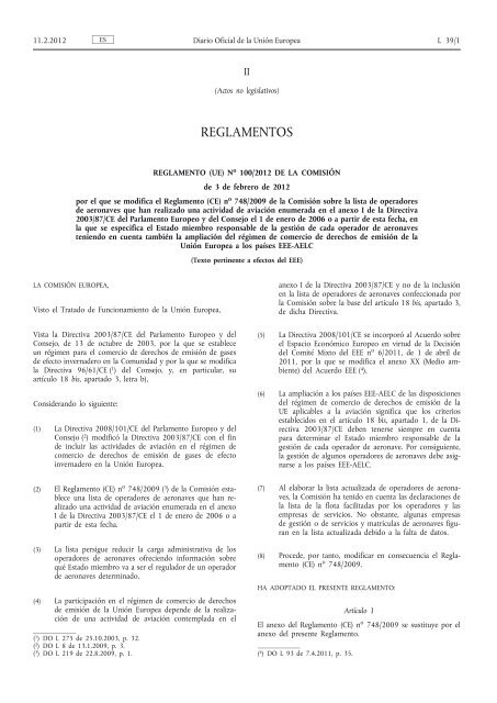Reglamento (UE) no 100/2012 de la Comisión, de 3 de febrero de ...