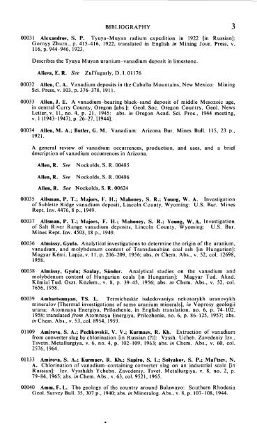 Geology and Resources of ·vanadium