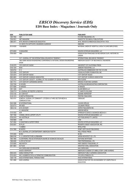 Attachment A - EBSCO Discovery Service Base Index