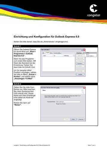 Einrichtung und Konfiguration für Outlook Express 6.0 - Congstar