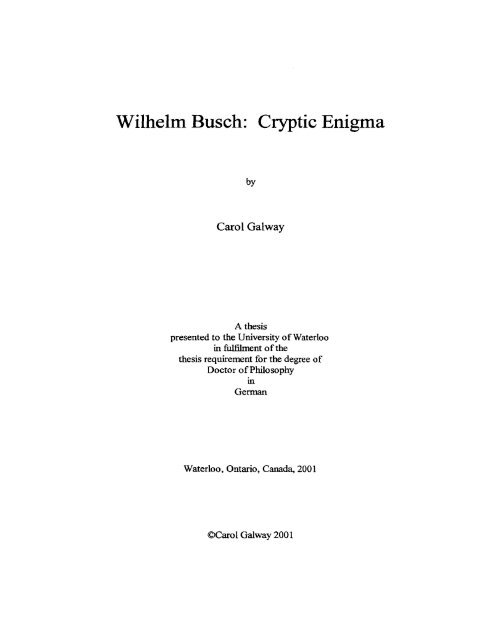 of - UWSpace Wilhelm Enigma Waterloo - University Busch: Cryptic