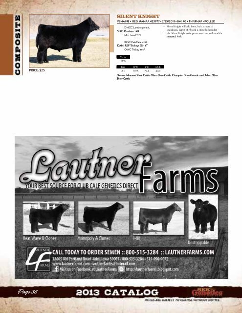 2013 Sire Catalog Now Available to Download! - SEK Genetics