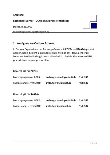 Exchange-Server - Outlook Express einrichten 1. Konfiguration ...