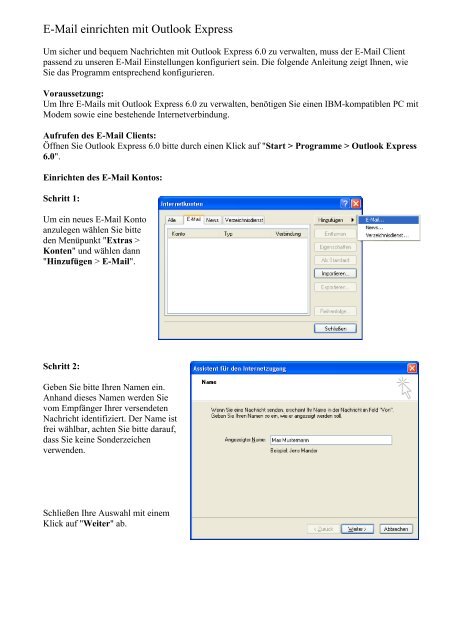 E-Mail einrichten mit Outlook Express