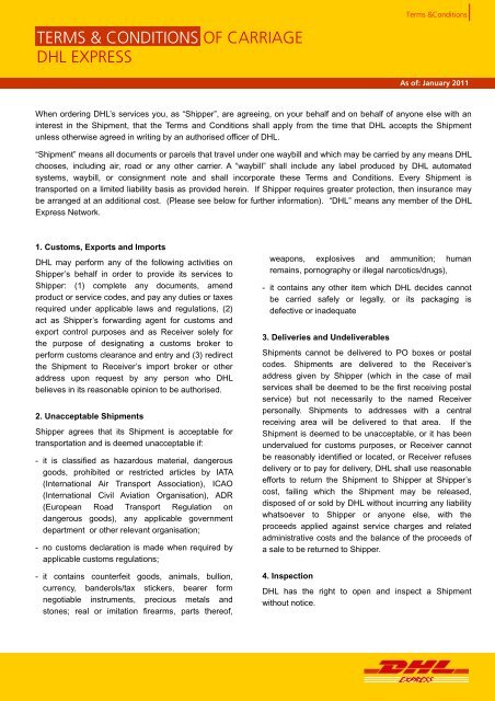 CONDITIONS OF CARRIAGE DHL EXPRESS TERMS &