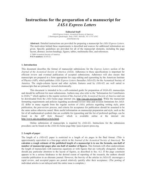 Information for Contributors to JASA Express Letters - The Acoustical ...