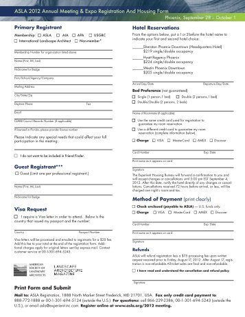 ASLA 2012 Annual Meeting & Expo Registration And Housing Form