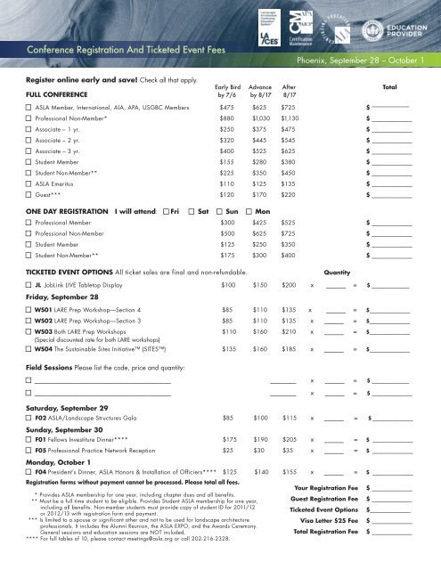 ASLA 2012 Annual Meeting & Expo Registration And Housing Form