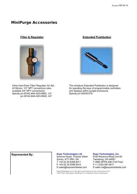 MiniPurge Accessories Datasheet - Expo Technologies