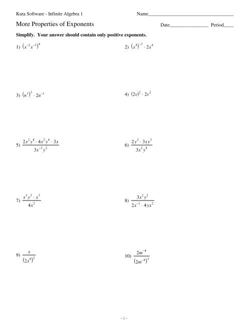 More Properties of Exponents - Kuta Software