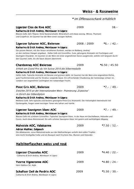 Weinkarte Jan - Restaurant Stadthaus AG