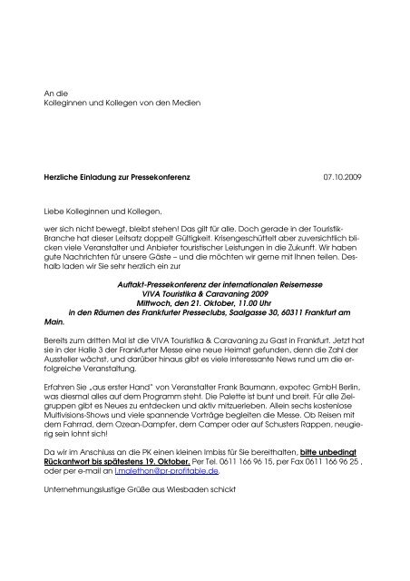 Einladung PK VIVA Touristika - Frankfurter Presseclub