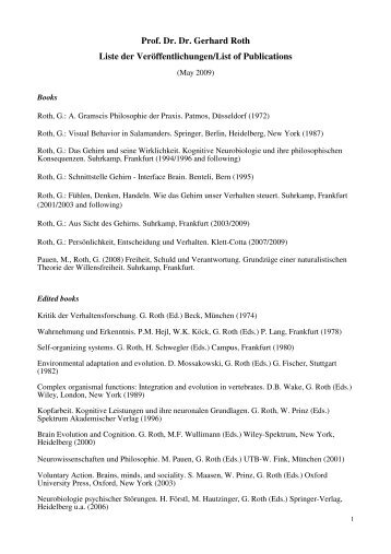 Prof. Dr. Dr. Gerhard Roth Liste der Veröffentlichungen/List of ...
