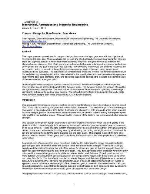 Compact Design for Non-Standard Spur Gears 1 - Scientific ...