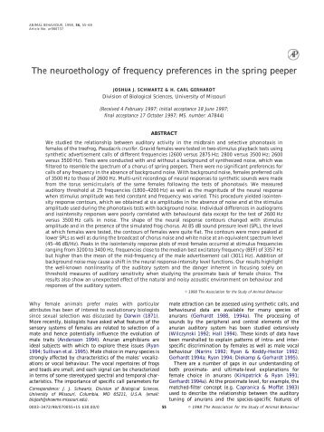 The neuroethology of frequency preferences in the ... - Webpage Pace