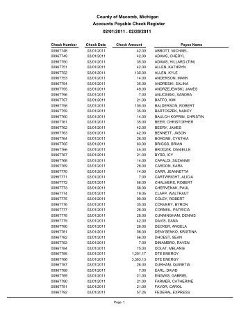 BK: Consolidated Check Register Short - Macomb County