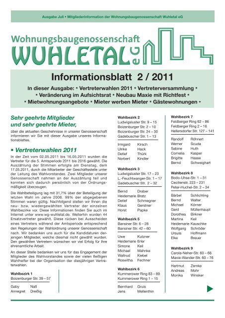 Informationsblatt 2 / 2011 - WG Wuhletal eG