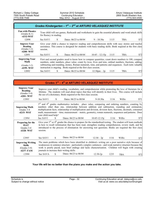 Richard J. Daley College Summer 2012 Schedule Arturo Velasquez ...