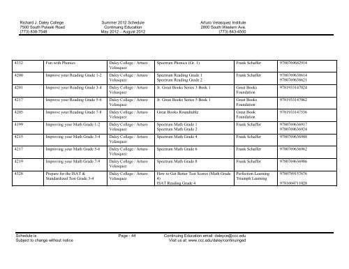 Richard J. Daley College Summer 2012 Schedule Arturo Velasquez ...