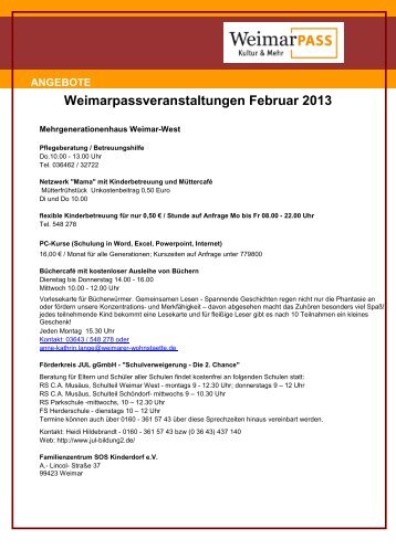 Weimarpassveranstaltungen Februar 2013