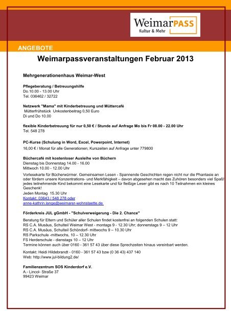 Weimarpassveranstaltungen Februar 2013