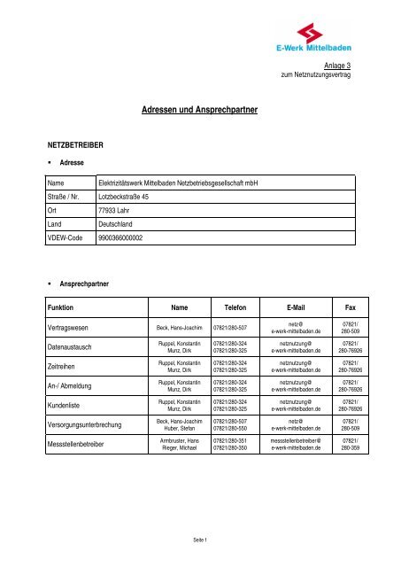 Adressen und Ansprechpartner - Elektrizitätswerk Mittelbaden ...