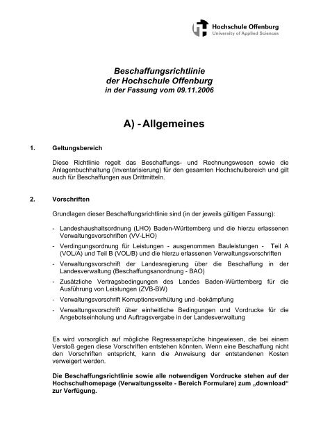 A) - Allgemeines - an der Hochschule Offenburg