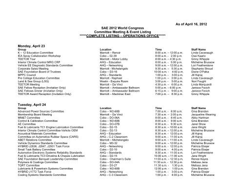 Committee Meeting & Events Listing - SAE