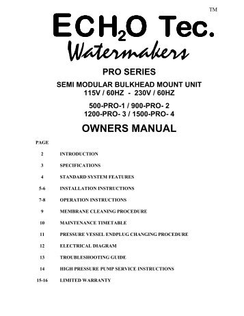 OWNERS MANUAL - ECHOTec Watermakers