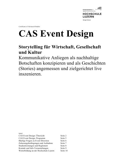 CAS Event Design - Weiterbildung - Hochschule Luzern