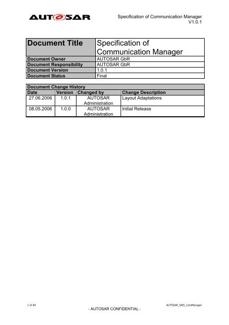 Specification of Communication Manager - autosar