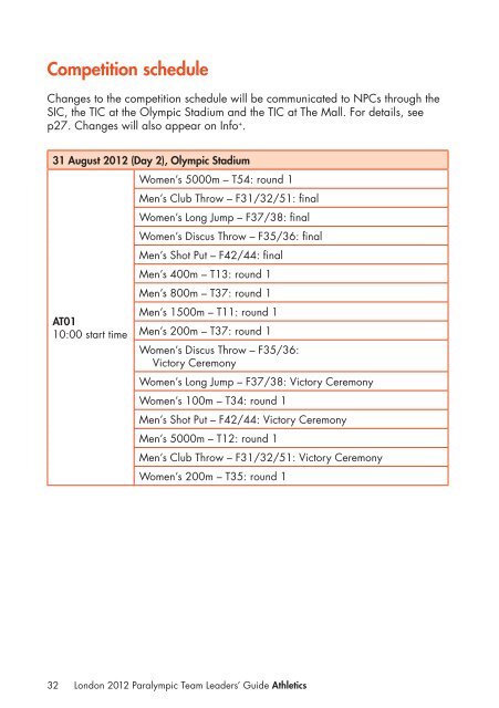 London 2012 Team Leaders' Guide Athletics