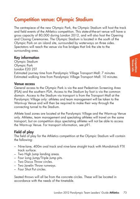 London 2012 Team Leaders' Guide Athletics