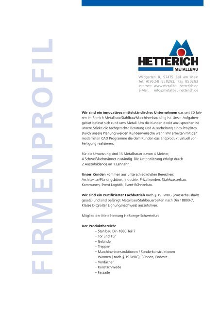 Metallbau Hetterich Firmenprofil