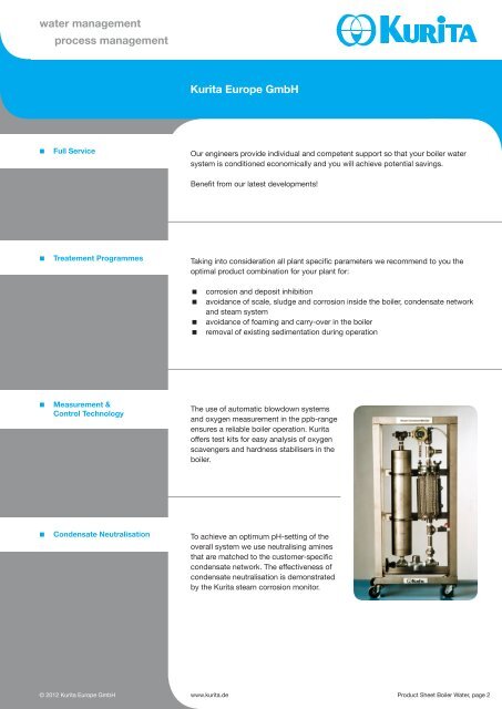 Download product sheet Boiler Water - Kurita Europe GmbH