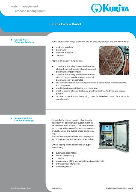 Download product sheet Cooling Water - Kurita Europe GmbH