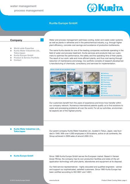 Download product sheet Cooling Water - Kurita Europe GmbH