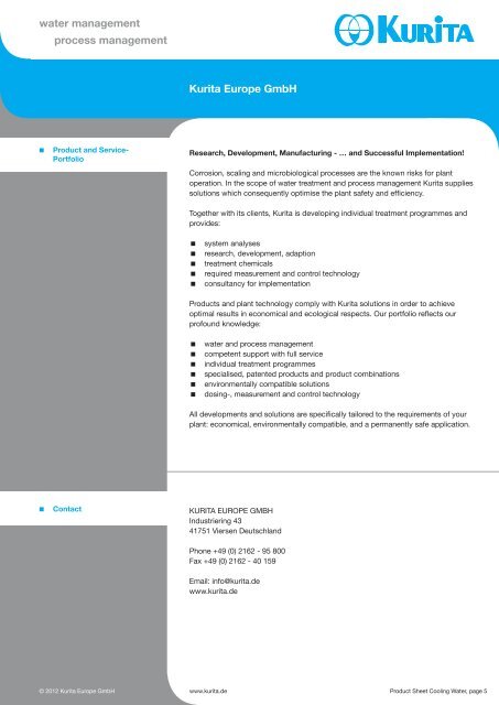 Download product sheet Cooling Water - Kurita Europe GmbH