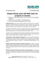 Suzlon Group wins 105 MW order for projects in Canada - REpower ...