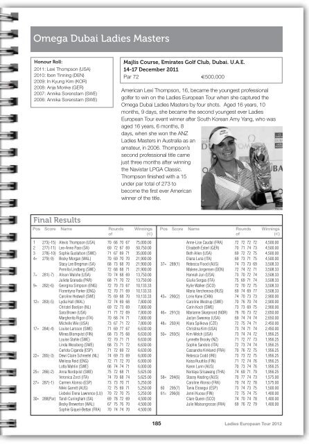 2012 LET Tour Guide (pdf) - Ladies European Tour