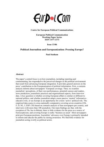 Political Journalism and Europeanization: Pressing Europe?