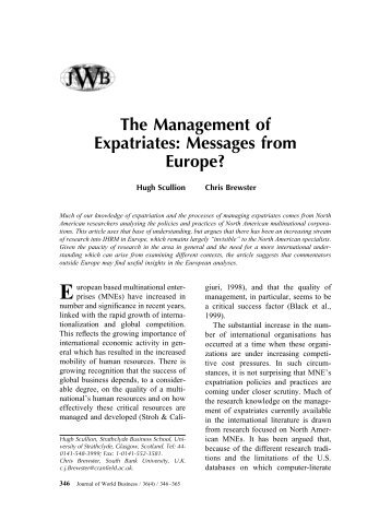The Management of Expatriates: Messages from Europe?