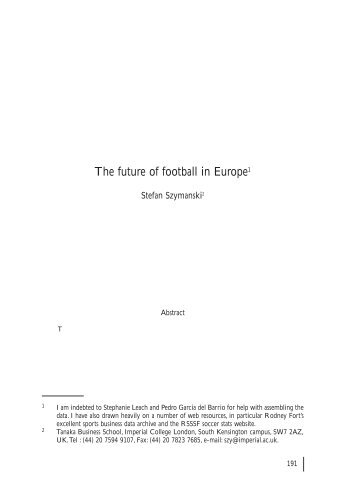 Szymanski, Future of Football in Europe - Penn State Law